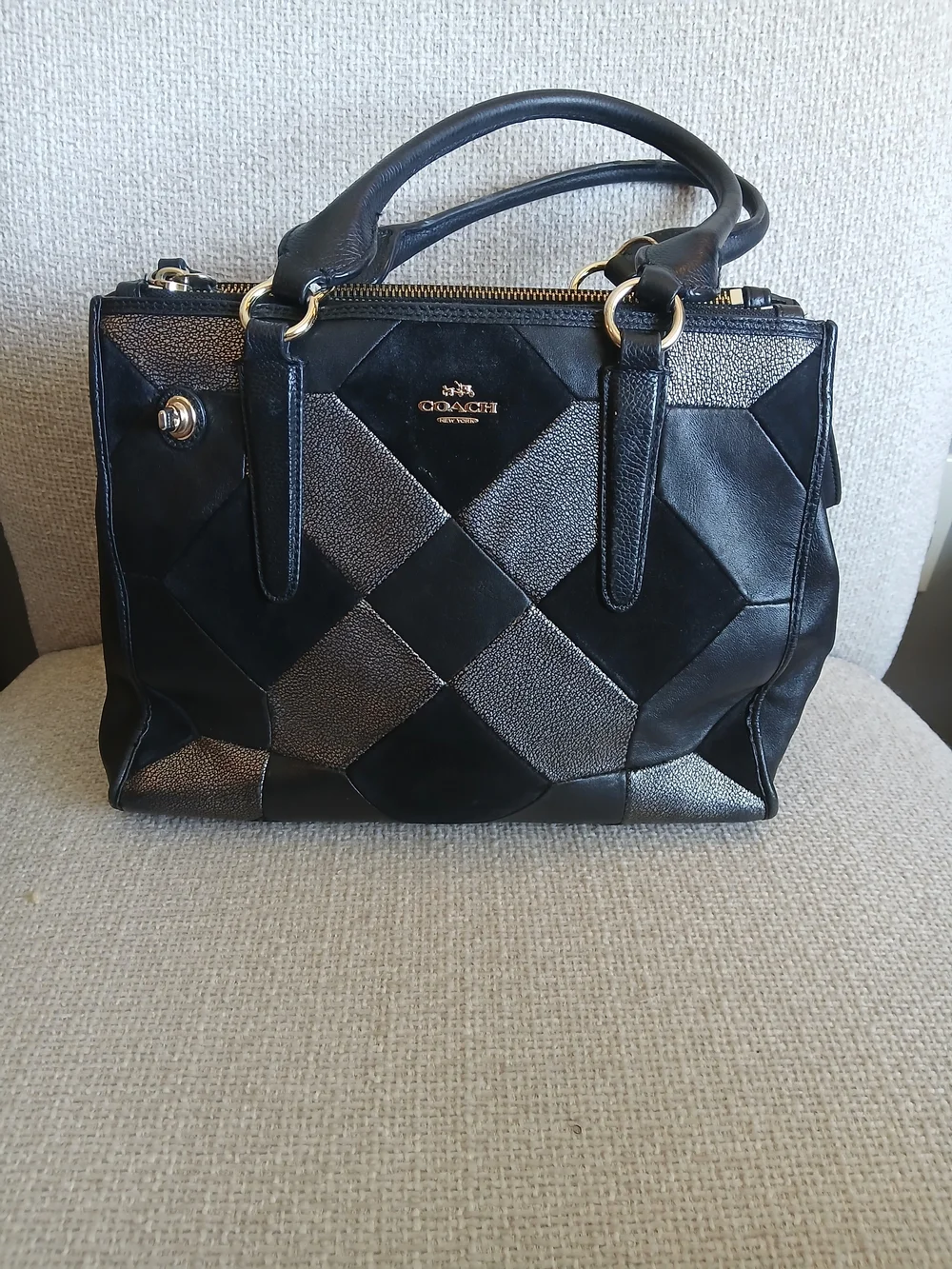 Coach Black & Silver Patchwork Leather Satchel